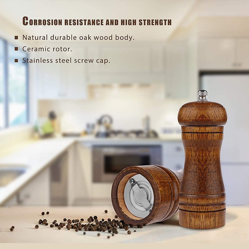 Powstro Pepper Grinder - 5 inch Pepper Mill Pepper Grinder Refillable Oak Salt and Pepper Grinder Set Sea Salt Grinder Ceramic Pepper Mill Grinder Adjustable (1 Pack) - Image 3